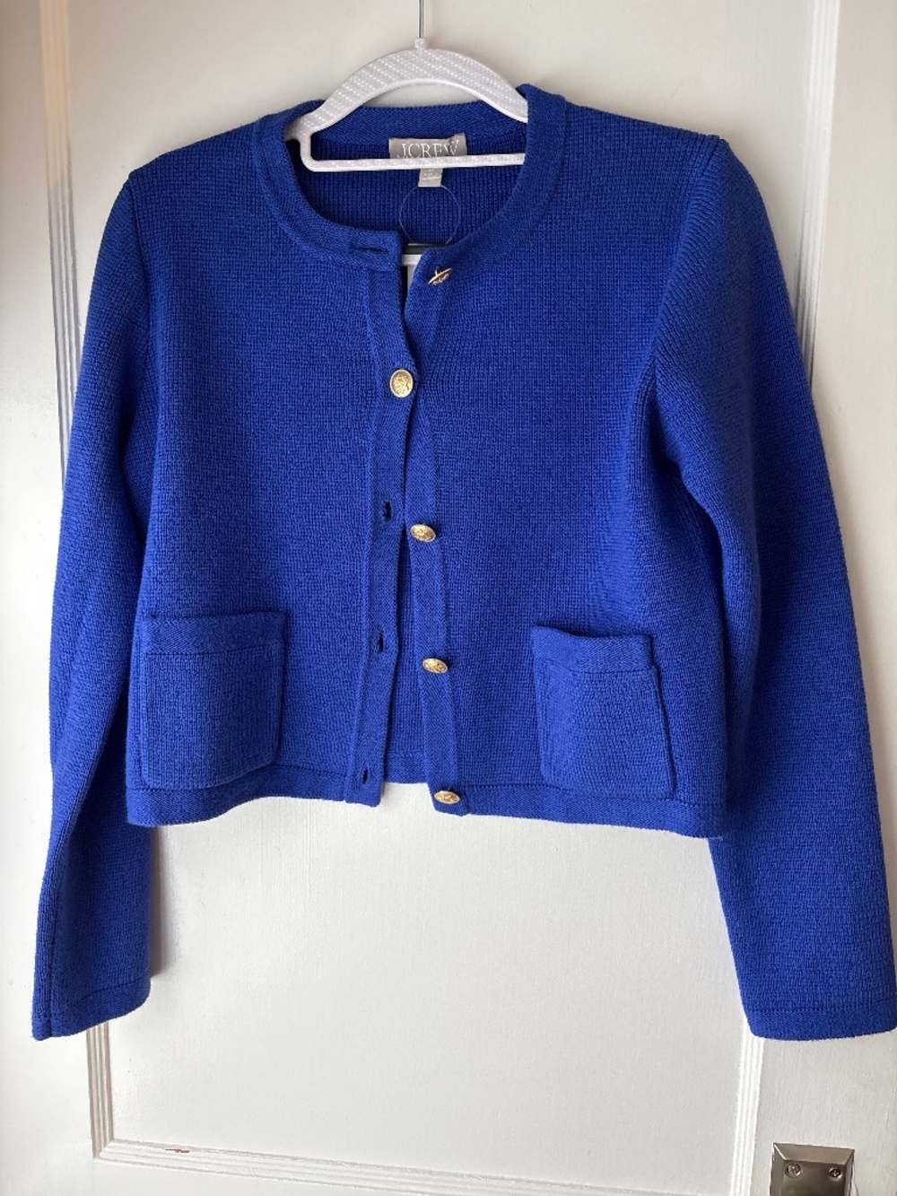 JCrew Emilie patch pocket sweater lady jacket, Royal Blue, Sz XS, NWT